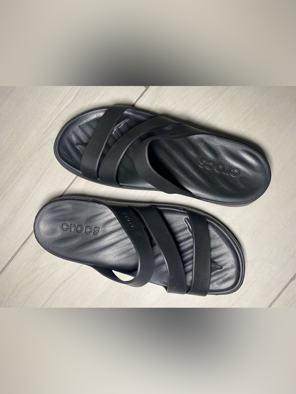 CROCS Black Triple-Strap Slide Sandals